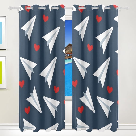 Paper Planes Hearts Curtains Black Out 72 Inch Length Curtains for Sliding Glass Doors Bedroom Living Room 2 Pack
