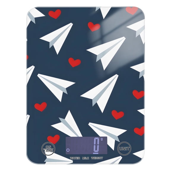 Paper Planes Hearts Food Scale Digital Kitchen Scale Waterproof Tempered Glass Tare Function 11 lb for Baking Cooking Meal Prep