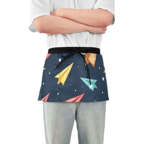 Paper Planes and Stars Cartoon Short Server Apron with 3 Pockets for Unisex Chef Gardening