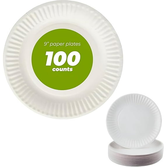 Paper Plate, 9" White Uncoated 100ct