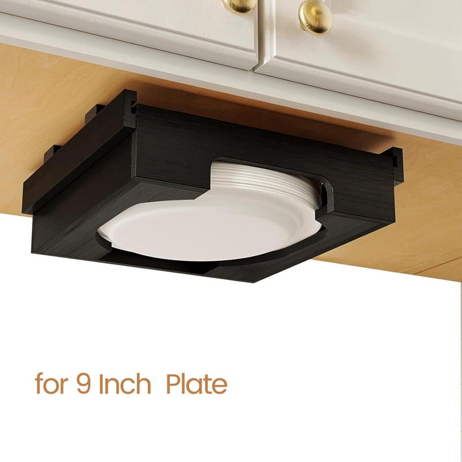 Paper Plate Dispenser for 9 Inch Under Cabinet Bamboo Plates Holder Kitchen Counter Vertical Plate Dipensers Holders,B
