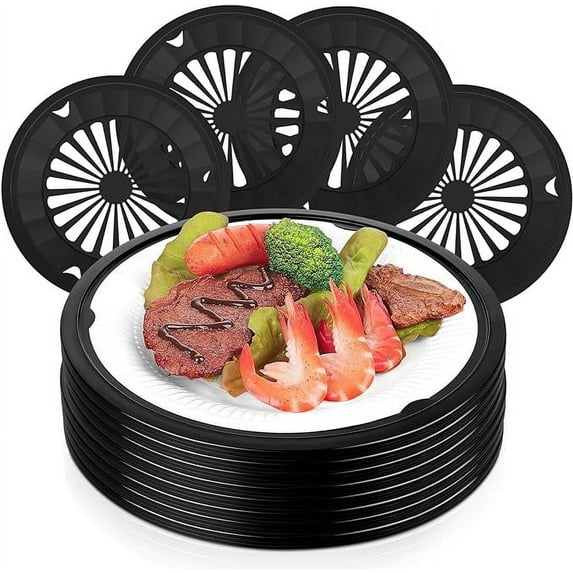 Plastic Paper Plate Holders, 10Inch Reusable Paper Plate Holder, Round Plate Tray for Wedding Birthday Party Dinner, 12Pcs, Black