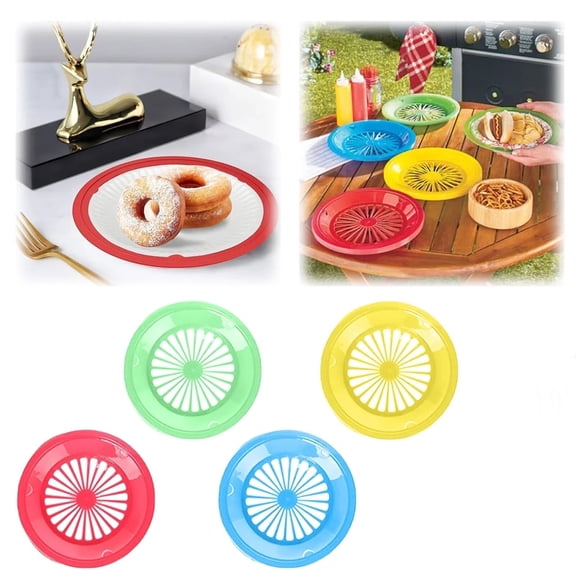 Paper Plate Holders 8 Packs with Snap-in Grooves,10 Inch Plastic Paper Plate Holders,Effortless Cleaning and Storage Reusable 5 Color Heavy Duty Supports for Picnic Party Dinner