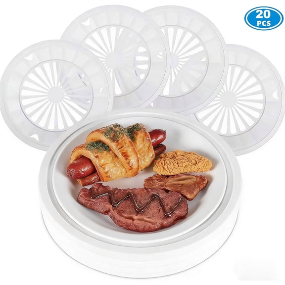Paper Plate Holders Reusable 10 inch Plastic W/Snap in Grooves, Holds 9-inch Round Plates for Picnics, BBQ, Birthday, Camping Trips, Parties, Holiday Supplies (20 Count White Color)