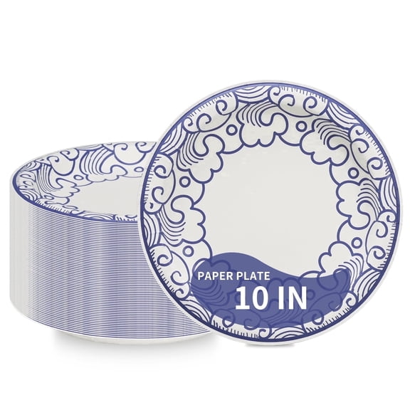 DTFMZOV Paper Plates 10 inch, 30 Pcs Everyday Use Disposable Plates, Heavy Duty Round Serving Plates for Party, Holiday, Soak and Cut Proof, Microwave & Freezer Safe(Propitious Cloud)