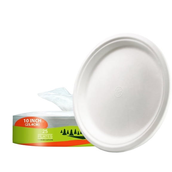 MOBI Ecoware Paper Plates, 100% Compostable-[10 Inch by 0.5" deep]-Heavy Duty Disposable Plate - (BPI Certified) -Eco-Friendly, Biodegradable Bagasse 10" Dinner Plates (25 Pack)