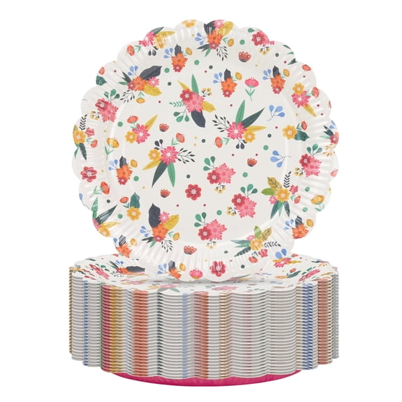 Paper Plates, 30 Count 7 Inch Disposable Round Dinner Plates with Pink Floral Pattern, Heavy Duty Soak-Proof Cut-Resistant Microwave Safe for Party, BBQ, Picnic and Family Use