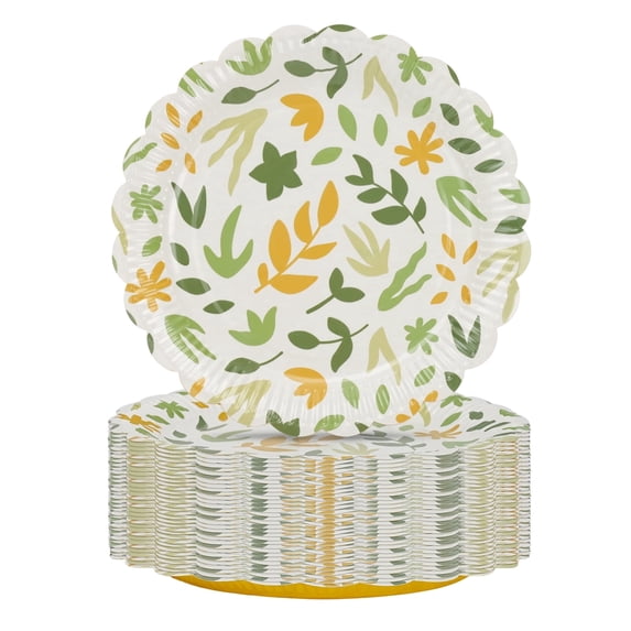 Paper Plates, 30 Count 7 Inch Disposable Round Dinner Plates with Yellow Floral Pattern, Heavy Duty Soak-Proof Cut-Resistant Microwave Safe for Party, BBQ, Picnic and Family Use