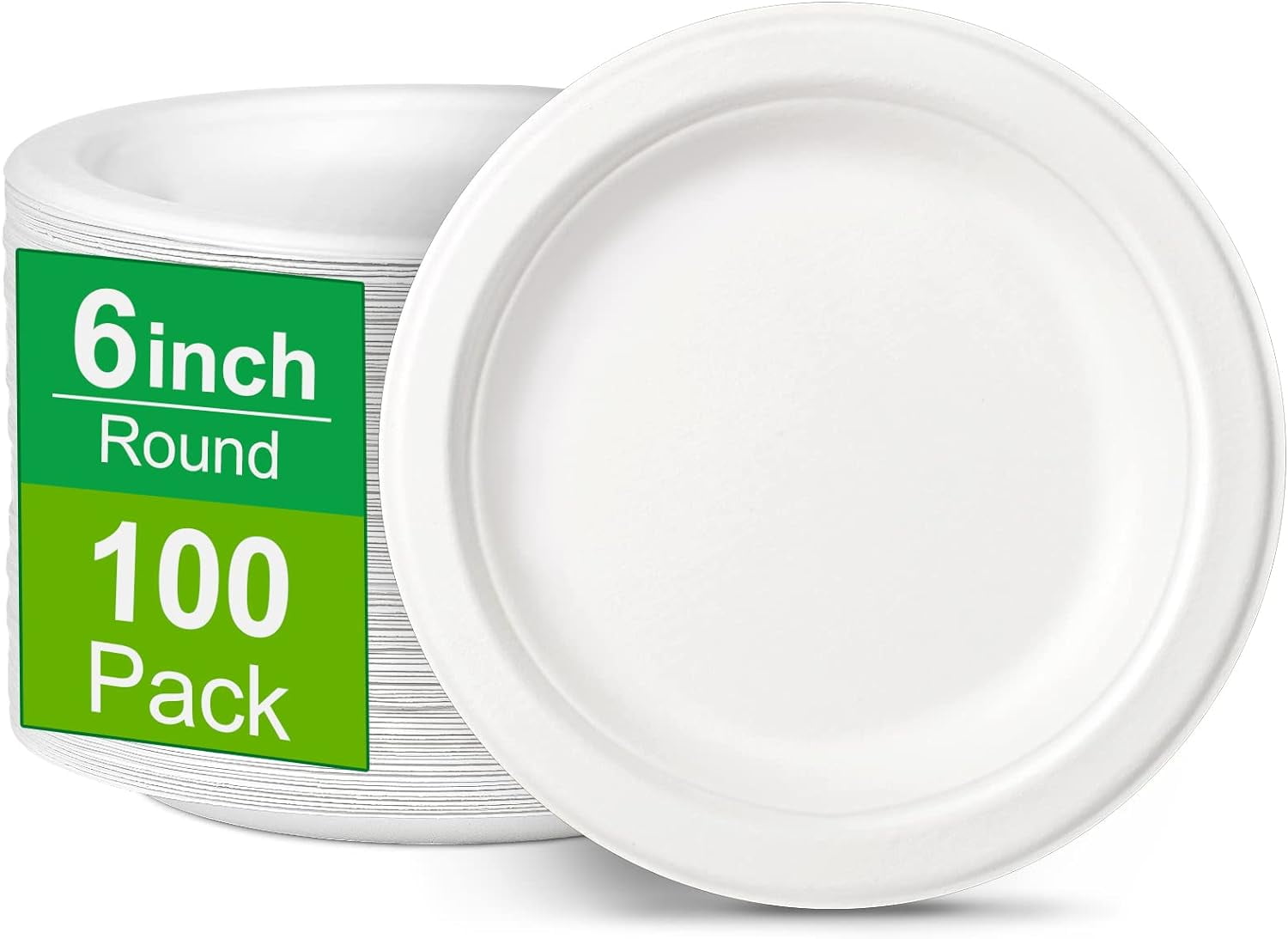 Paper Plates 6 Inch, 100 Pack Paper Plates In Bulk, 100 Compostable