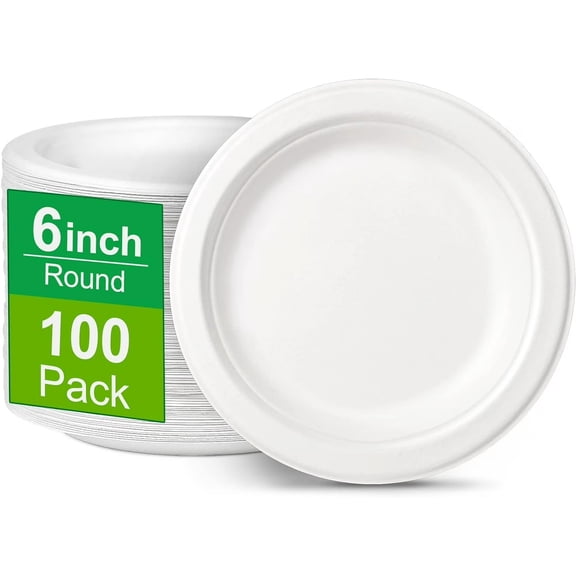 Paper Plates 6 inch, 100 Pack Paper Plates in Bulk, 100% Compostable Disposable Paper Plates, Small Paper Plates for Dessert, Cake, Appetizer, White Paper Plates Sturdy White 100 Pack