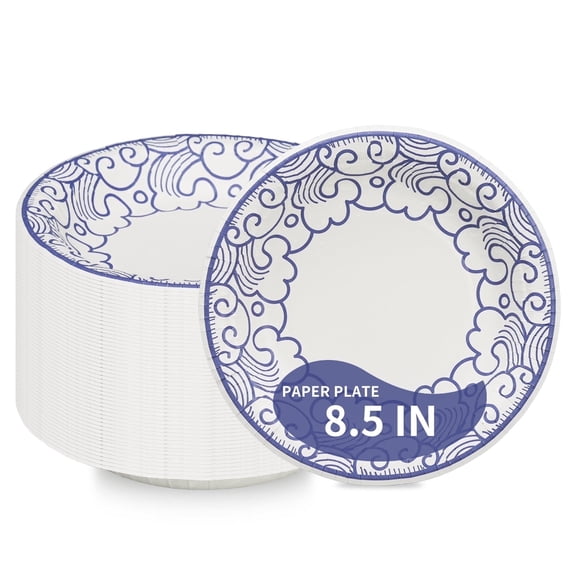 DTFMZOV Paper Plates 8.5 inch, 30 Pcs Everyday Use Disposable Plates, Heavy Duty Round Serving Plates for Party, Holiday, Soak and Cut Proof, Microwave & Freezer Safe(Propitious Cloud)