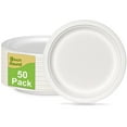 thumbnail image 1 of Paper Plates 9 inch, 50 Pack Compostable Paper Plates Heavy Duty, Paper Dinner Plates Eco Friendly Disposable Plates for BBQ,White, 1 of 7