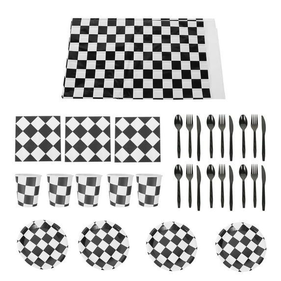 Paper Plates Black and White Decor Race Party Decorations Racing Themed Tableware Birthday Party Supplies Plastic
