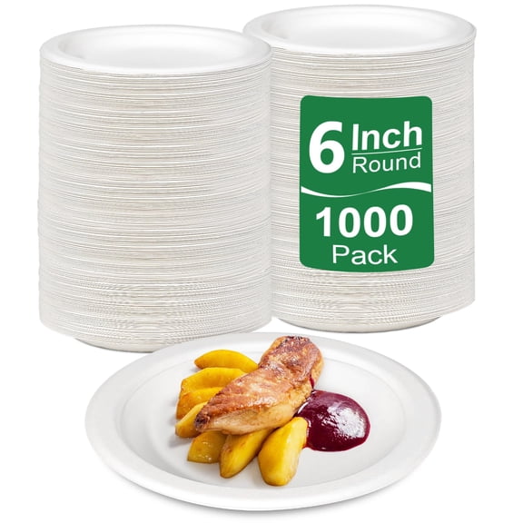 Paper Plates Bulk 1000 Count, Small Dessert Plates 6 Inch Disposable, Eco Friendly, Sturdy, White