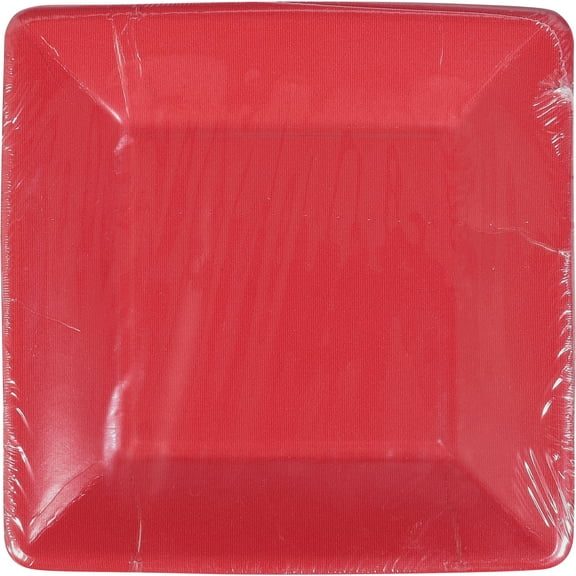 Paper Plates Grosgrain Red Border Square Salad-Dessert Plates