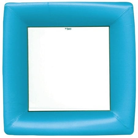 Paper Plates Grosgrain Turquoise Border Square Dinner Plates