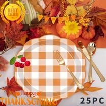 Pumpkin and Maple Leaf Pattern Party Paper Plates Easy Cleanup 9-Inch 25-Piece Pack