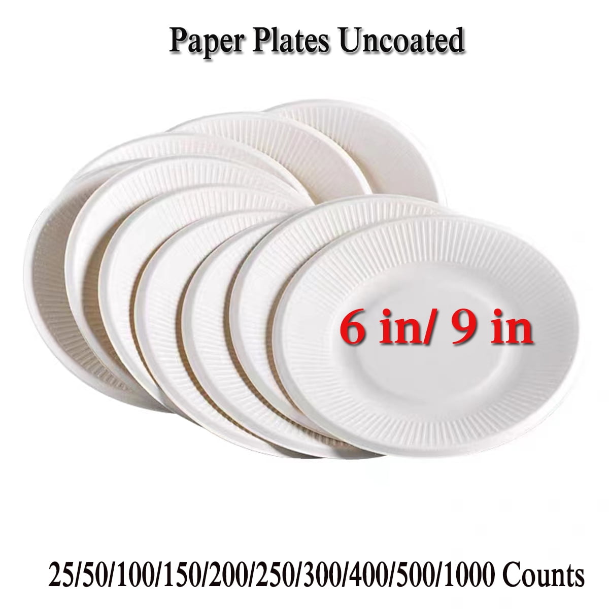 Paper Plates Uncoated, Disposable Dessert Plates 6" Paper Plate Bulk, White White
