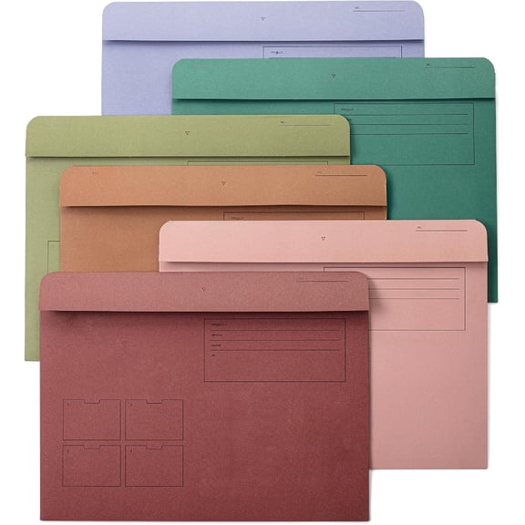 Paper Pocket File Folder, 6 Pack, Assorted Colors, Letter Size, File Jacket Flat Folder, for School, Office, Buisness Home
