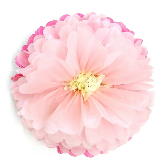 Paper Pom Poms Tissue Paper Flower Garlands Lotus Style 12" 14", Pink & Light Yellow 10pcs