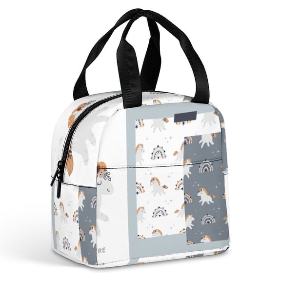 Paper Product Paper Unicorn Design Graphics Mythical Creature Fictional Character Graphic Design Large Capacity Lunch Bag Insulated Lunch Box for Men Women Travel Office Picnic Portable Lunch Tote Ba