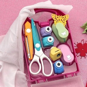 Paper Punchers Crafts Set 5-in-1 Decorative Scissors and Embossing Tools for Scrapbooking Card Making Paper Art,Compact Safe Hand Scissors with Clear Lid for Home Office DIY Projects-A