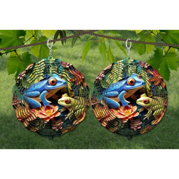 Paper Quill Style Frog 10 Inch Metal Wind Spinner, 3D Kinetic Outdoor Hanging Garden Decor for Yard Patio, Gift for Women and Men