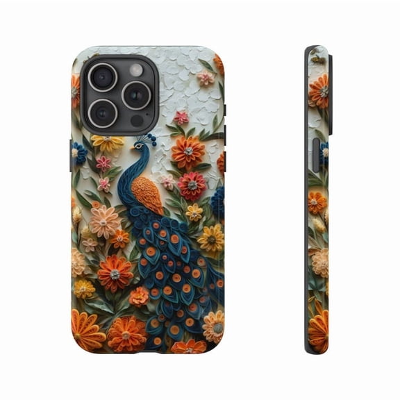 Paper Quilling Peacock Design Phone Case Handmade Artistic Style for iPhone 17 16 15 14 13 12 11 Pro Max
