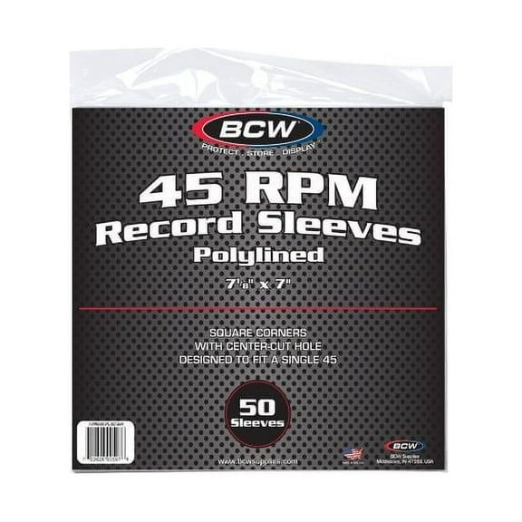 Paper Record Sleeves 45 RPM - Polylined - SQ Corners - With Hole - 20 Packs