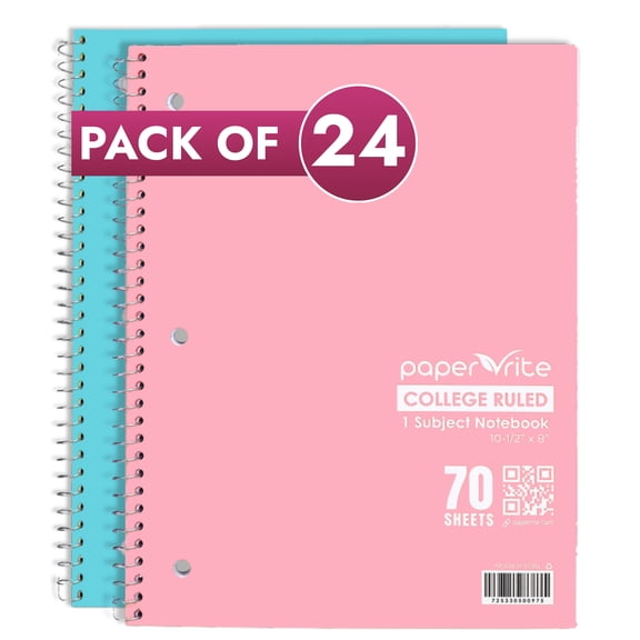 Paper Rite 1 Subject Notebooks College Ruled Pastel Blue & Pastel Red 10.5 x 8.18 Pack of 24