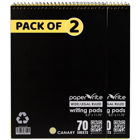 Paper Rite Canary Writing Pads Top Spiral Bound | 70 Sheets, 11.75 x 8.5 Inches | Pack of 2