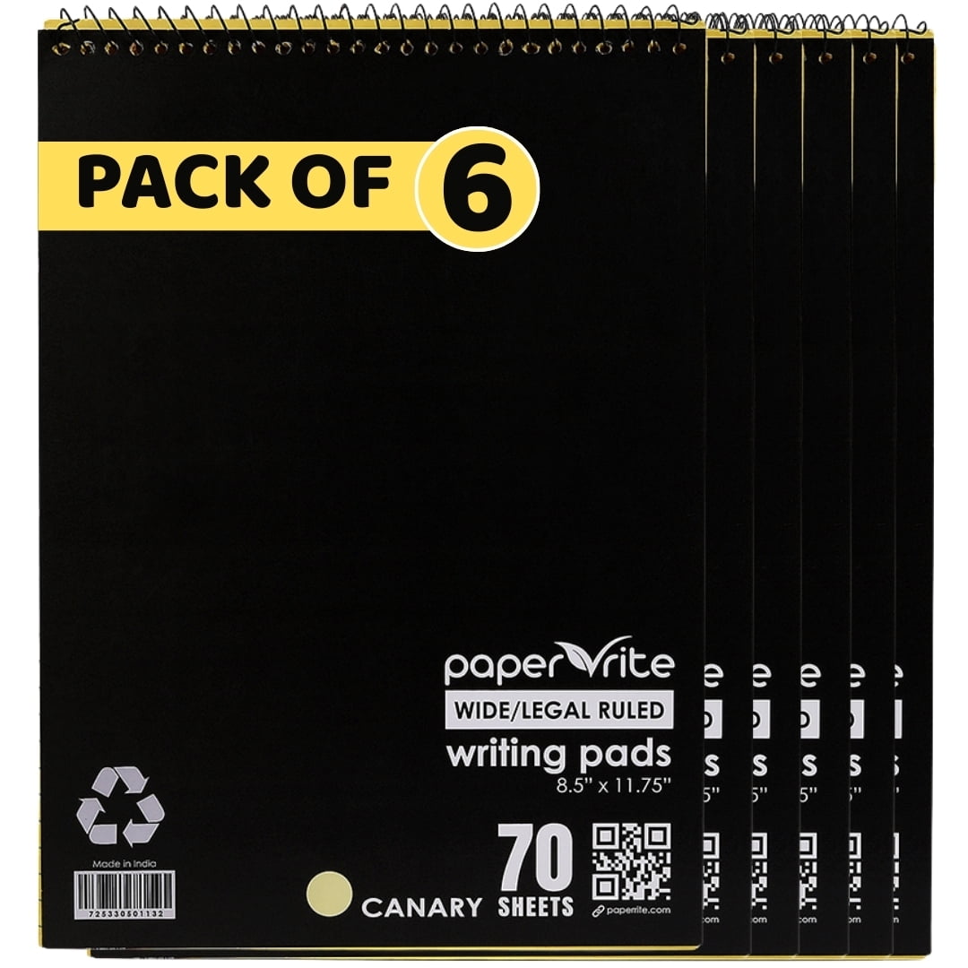 Paper Rite Canary Writing Pads Top Spiral Bound | 70 Sheets, 11.75 x 8.5 Inches | Pack of 6