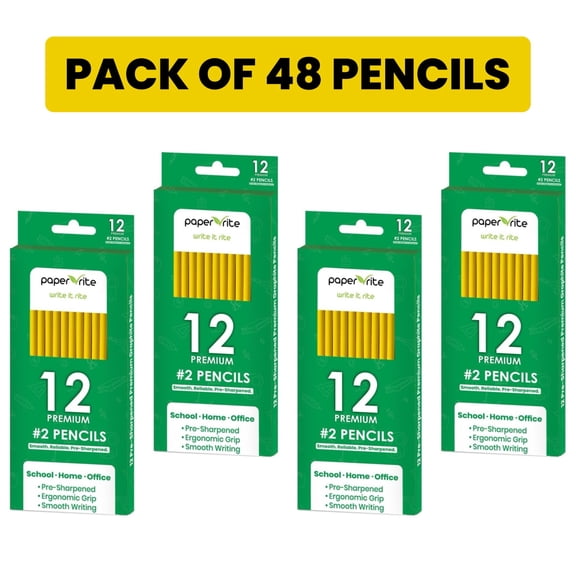 Paper Rite HB 2 Soft Yellow Pencils | Pre-Sharpened | Smooth Writing | 48 Count