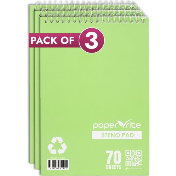 Paper Rite Premium Steno Pad Set Light Green | 70 Sheets, 6 x 9 Inches | Pack of 3