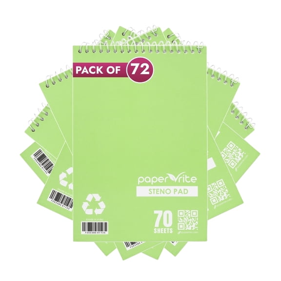 Paper Rite Premium Steno Pad Set Light Green | 70 Sheets, 6 x 9 Inches | Pack of 72