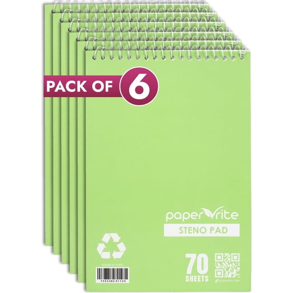 Paper Rite Premium Steno Pad Set Light Green | 70 Sheets, 6 x 9 Inches | Pack of 6