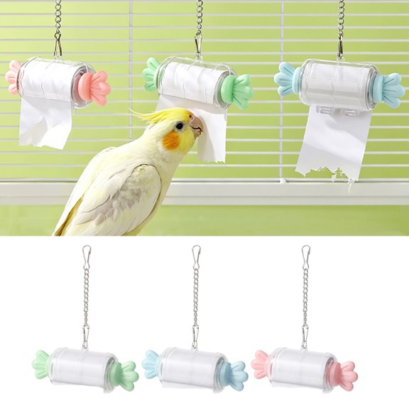 Paper Roller Bird Toy, Easy Hanging with Metal Hooks, Candy-Shaped Interactive Chewing Fun Toy, for Parakeet Cockatiel Small Parrots