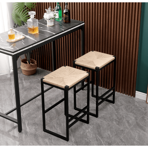 Paper Rope Backless Bar Stools Set of 2 for Kitchen Counter