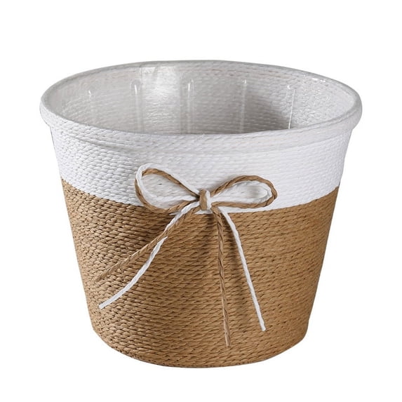 Paper Rope Braided Plant Pots,Creative Flower Arrangement Decorative Basket, Woven Flower Pot Cover Waterproof Simulation Succulent Flower Basket, for Indoor & Outdoor Garden Home Plants-Round (L)