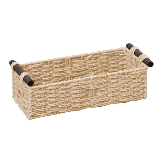 Paper Rope Storage Basket Wicker Baskets for Organizing with Handle Decorative Storage Bins for Countertop Small Toilet Paper Basket (Beige)