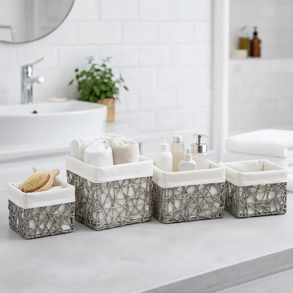 Paper Rope Storage Utilities Baskets Totes Set of 4 Grey