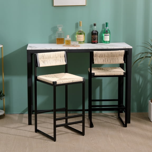 Paper Rope Woven Bar Stools Set of 2, barstools, Hand Weave Counter Stool with footrest for Kitchen Island, Creamy White
