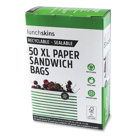 Paper Sandwich Bag, 7.1 x 2 x 9.4, White with Green Stripes, 50/Box | Bundle of 2 Boxes