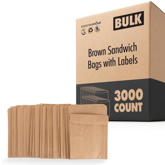 Paper Sandwich Bags Kraft Brown (3000 Pack)  Food Grade Unbleached Compostable Kraft Paper Bags for Bakery, Cookies, Treats, Snacks & Sandwiches