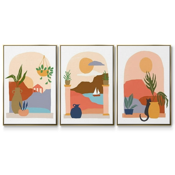 Paper Scene I - Framed Premium Gallery Wrapped Canvas L Frame 3 Piece Set - Ready to Hang