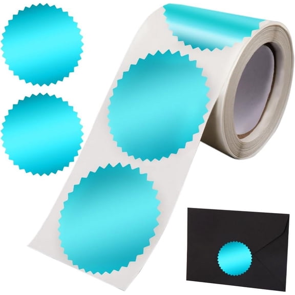 Paper Self-Adhesive Serrated Edge Awards Blank Stickers for Embosser Stamp Sealing Blank Certificate Stickers Light Sea Green 50x50mm about 250pcs/roll