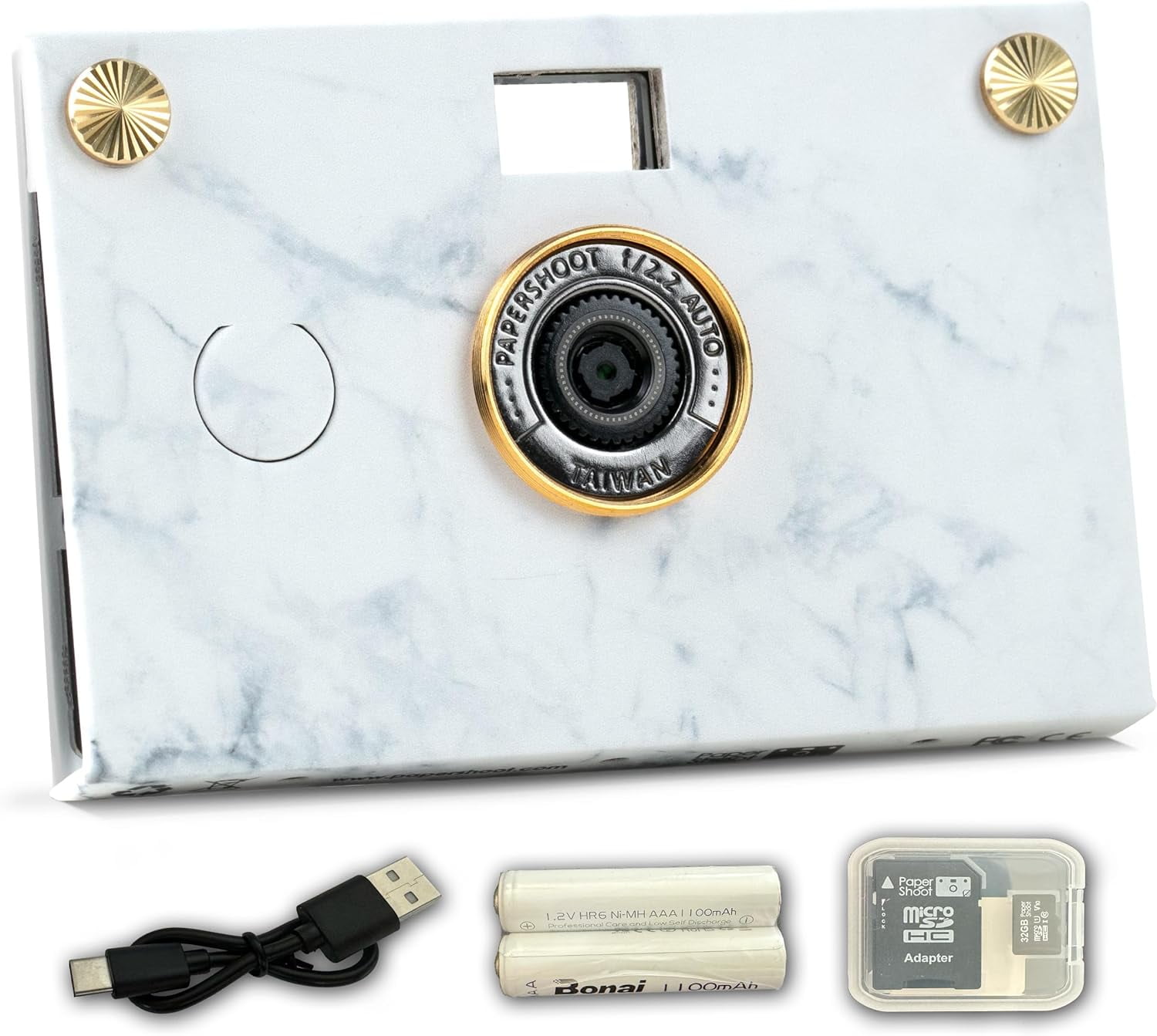 Paper Shoot Camera - 18MP Compact Digital Camera white marble with 4 Filters, 10 Sec Video &amp; Timelapse - Includes: 32GB Memory Card &amp;