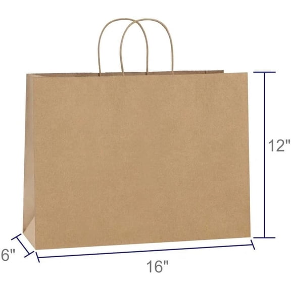Paper Shopping Bags 250 Natural Kraft 16" x 6 x 12" Retail Merchandise Handles