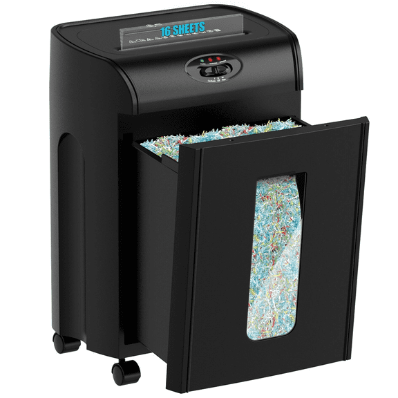 Paper Shredder, 16-Sheet Cross Cut, P-4 Security, Auto Reverse, 4.76 Gallon, for Office & Home