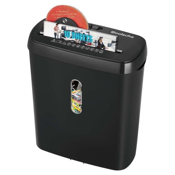Paper Shredder, Woolsche 10-Sheet Strip Cut - Home Office Use - P-2 Security - CD/Credit Card Shredding - Jam Proof - 3.17 Gallon - ETL Certified